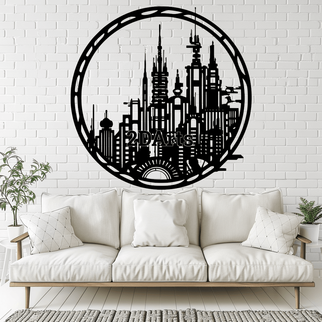 Skyline Futuristic 2D Wall Art/Window Art - Digital STL & SVG File for 3D Printing or Laser Cutting 3d model