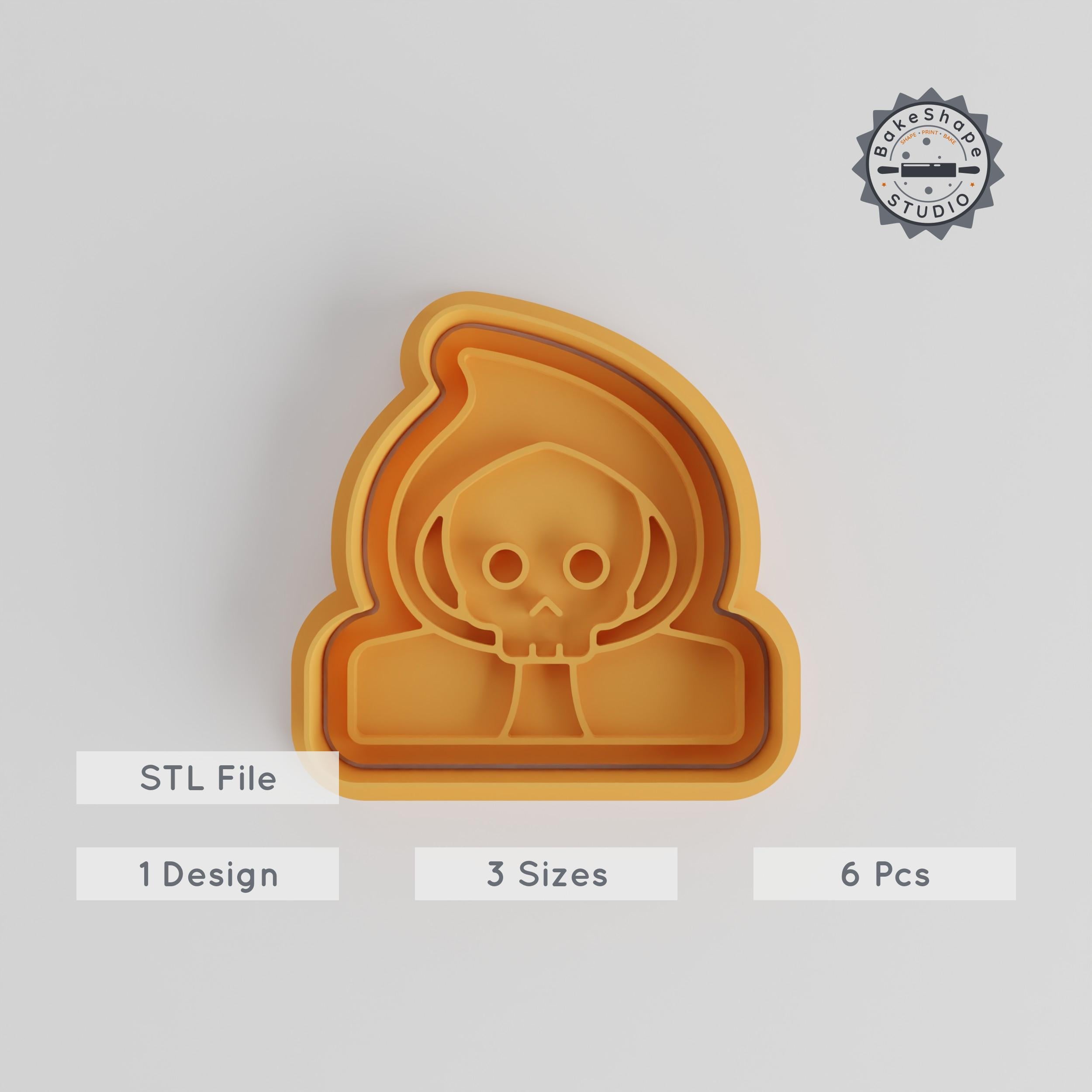 Grim Reaper Cookie Cutter & Stamp Set, Scary Skull, Spooky Specter Shapes, S/M/L Sizes, Perfect for Fondant & Cookies PRODUCT_3424 3d model