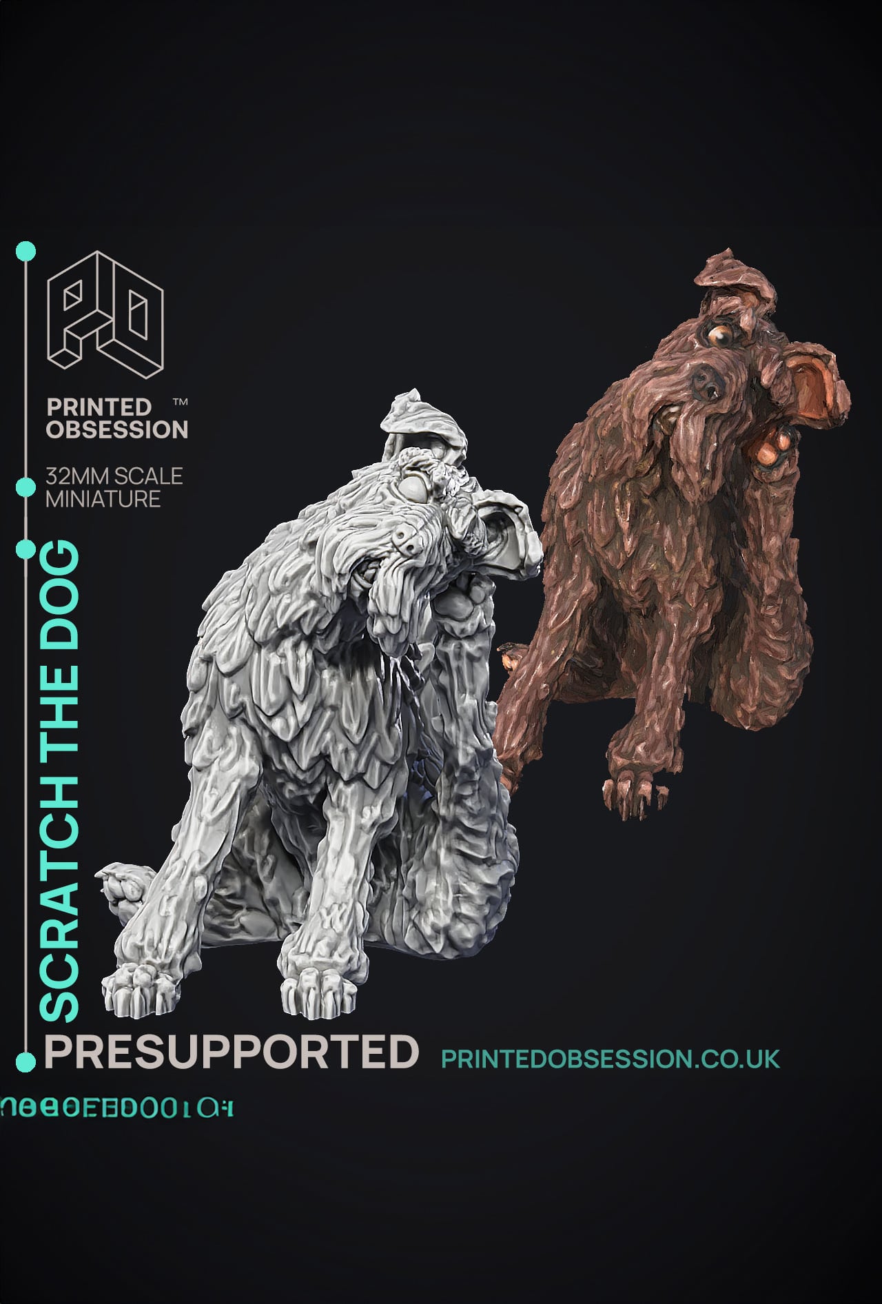 Scratch - NPC Dog - PRESUPPORTED - Illustrated and Stats - 32mm scale 3d model