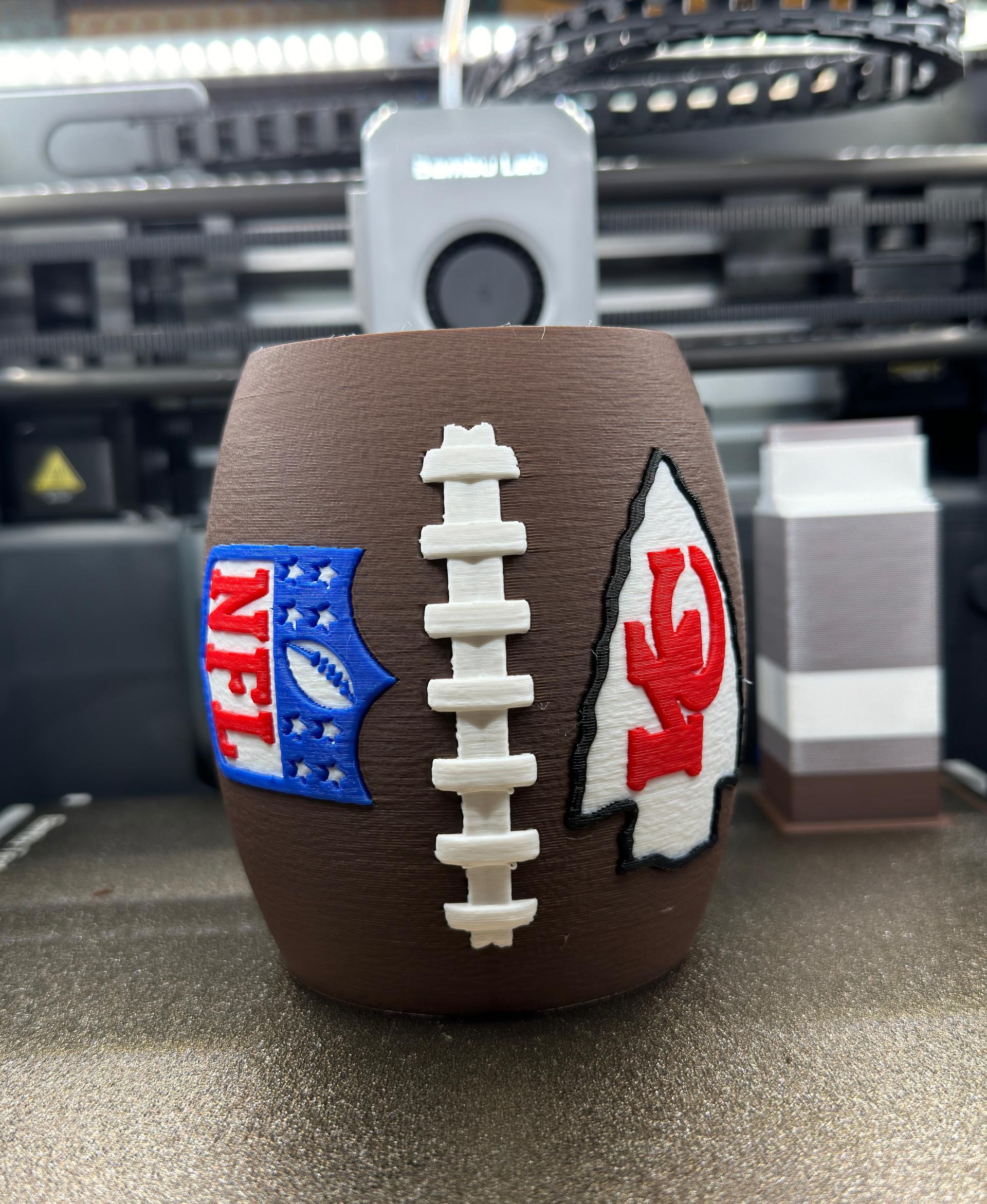Kansas City Chiefs Football Beer Can Holder - Go Chiefs! Painted in Orca, Printed on X1C.  - 3d model