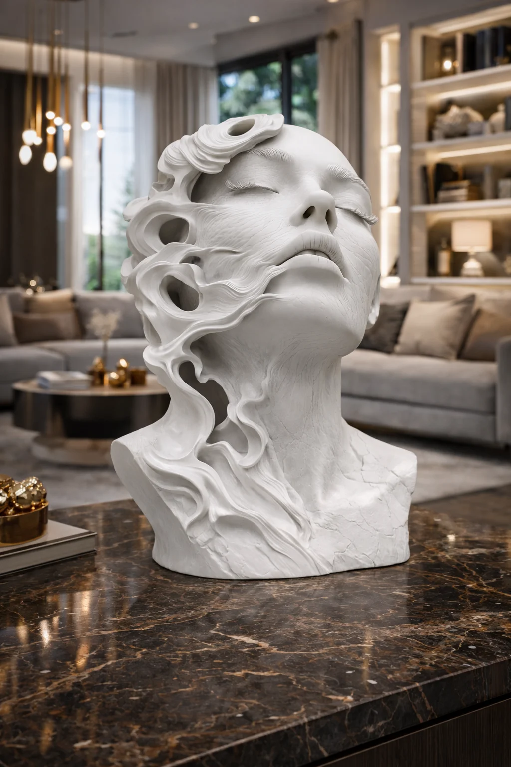 Ethereal Female Bust STL – Flowing Wind Fantasy Sculpture for 3D Printing 3d model