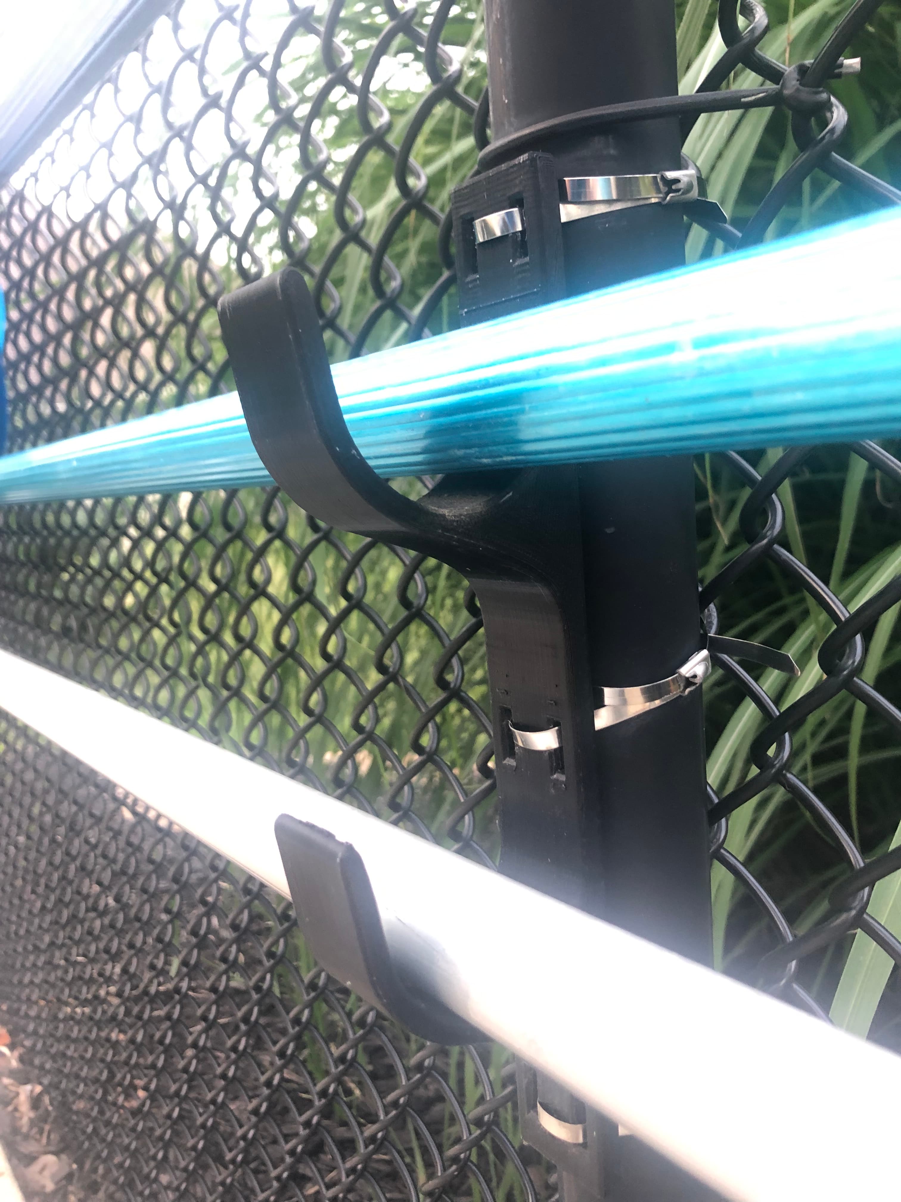 Pool Fence Dual Hook - Pool Fence Dual Hook in use. Stainless steel zip ties from Harbor Freight hold it to the fence post. - 3d model