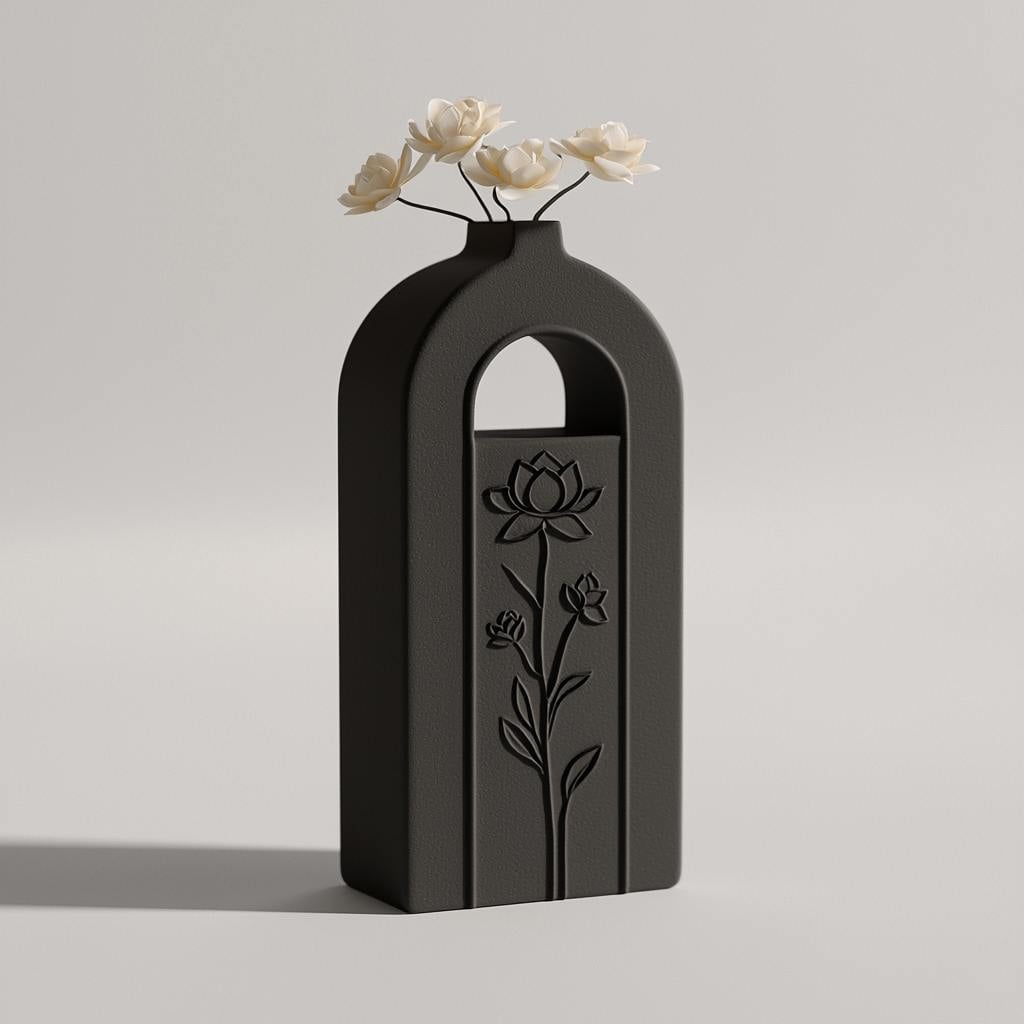 Lotus Arch Vase – Graceful Decor with Sculpted Floral Motif 3d model