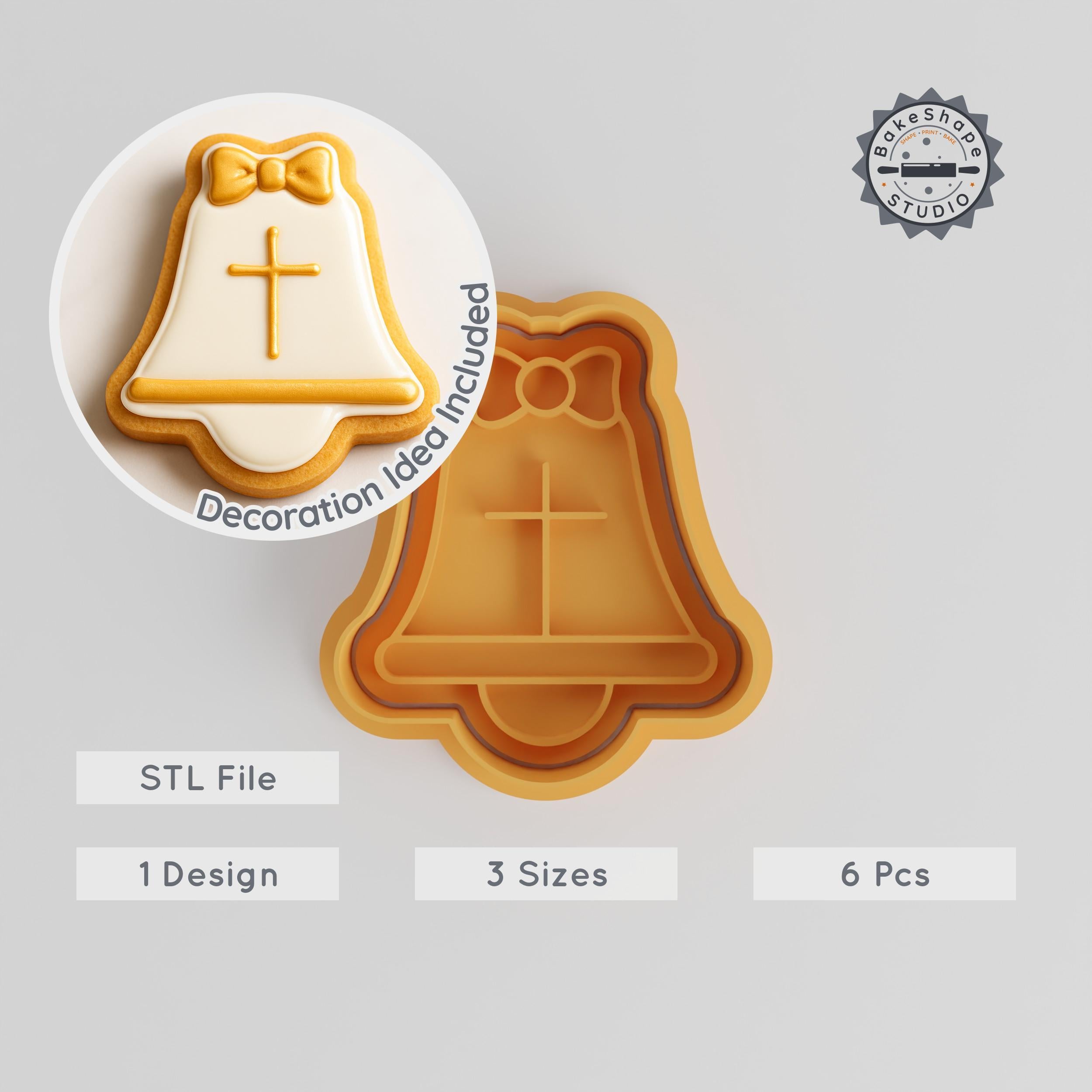 Easter Bell Cookie Cutter & Stamp Set, 6-Piece, Perfect for Cookies & Fondant, Church Bell Shape PRODUCT_481 3d model