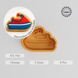Jet Ski Cookie Cutter & Stamp Set, Watercraft Shape for Fondant, S/M/L Sizes PRODUCT_1109 3d model