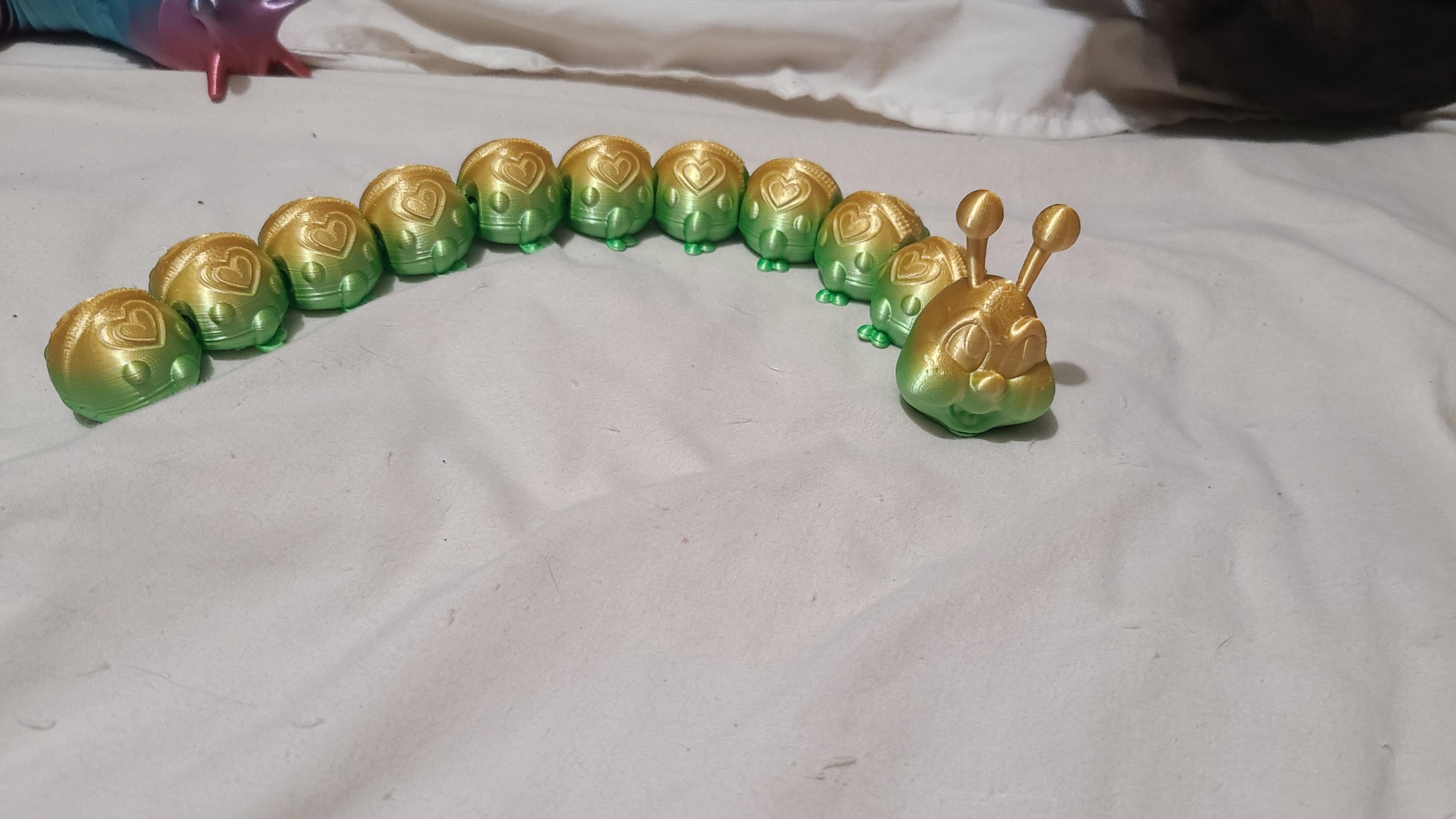 Love Bug (Caterpillar)- Print In Place Flexi - Love this design...the hearts are to cute.  Made this for my 3 yr old grand daughter.  - 3d model