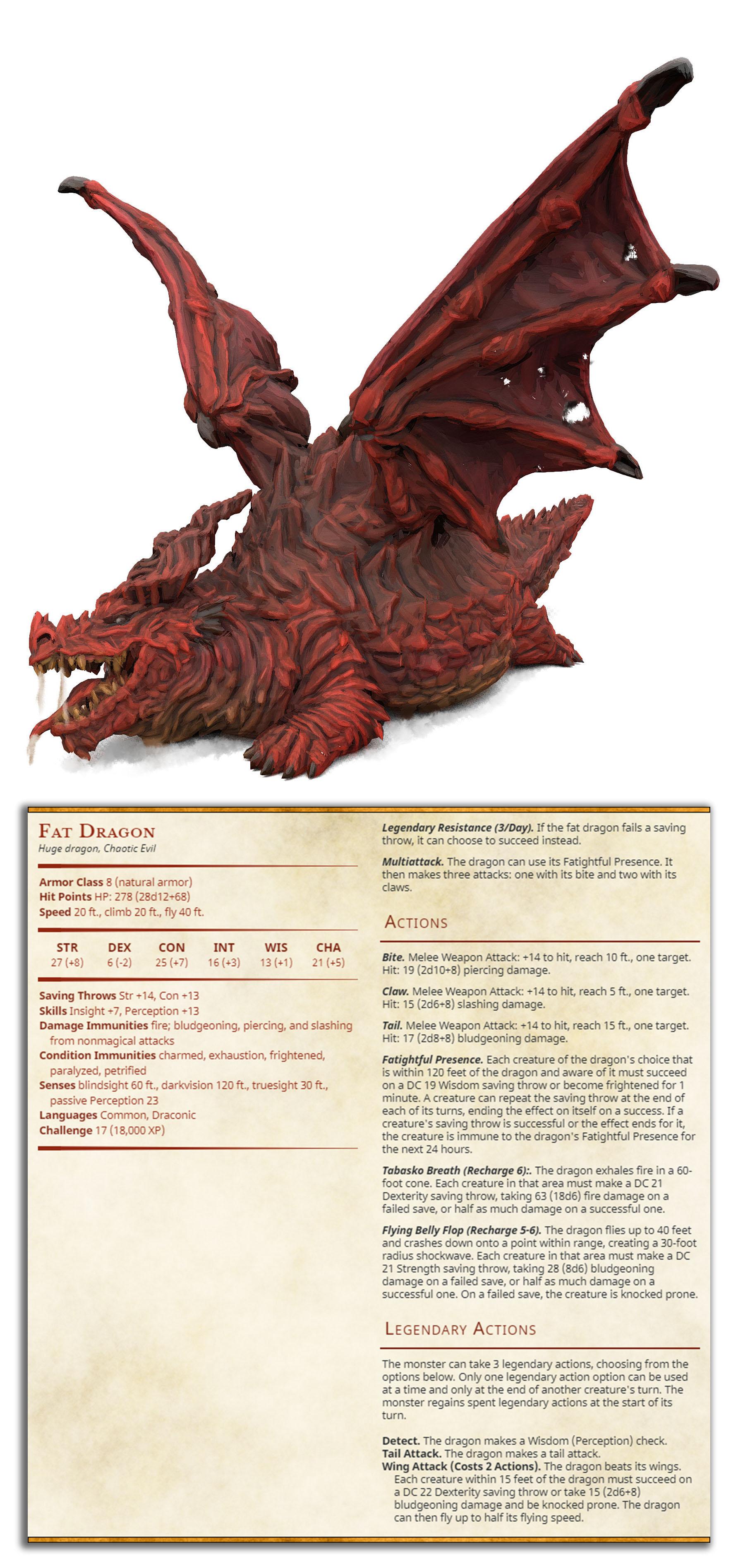 Fat Dragon - Possessed Bakery - PRESUPPORTED - Illustrated and Stats - 32mm scale			 3d model