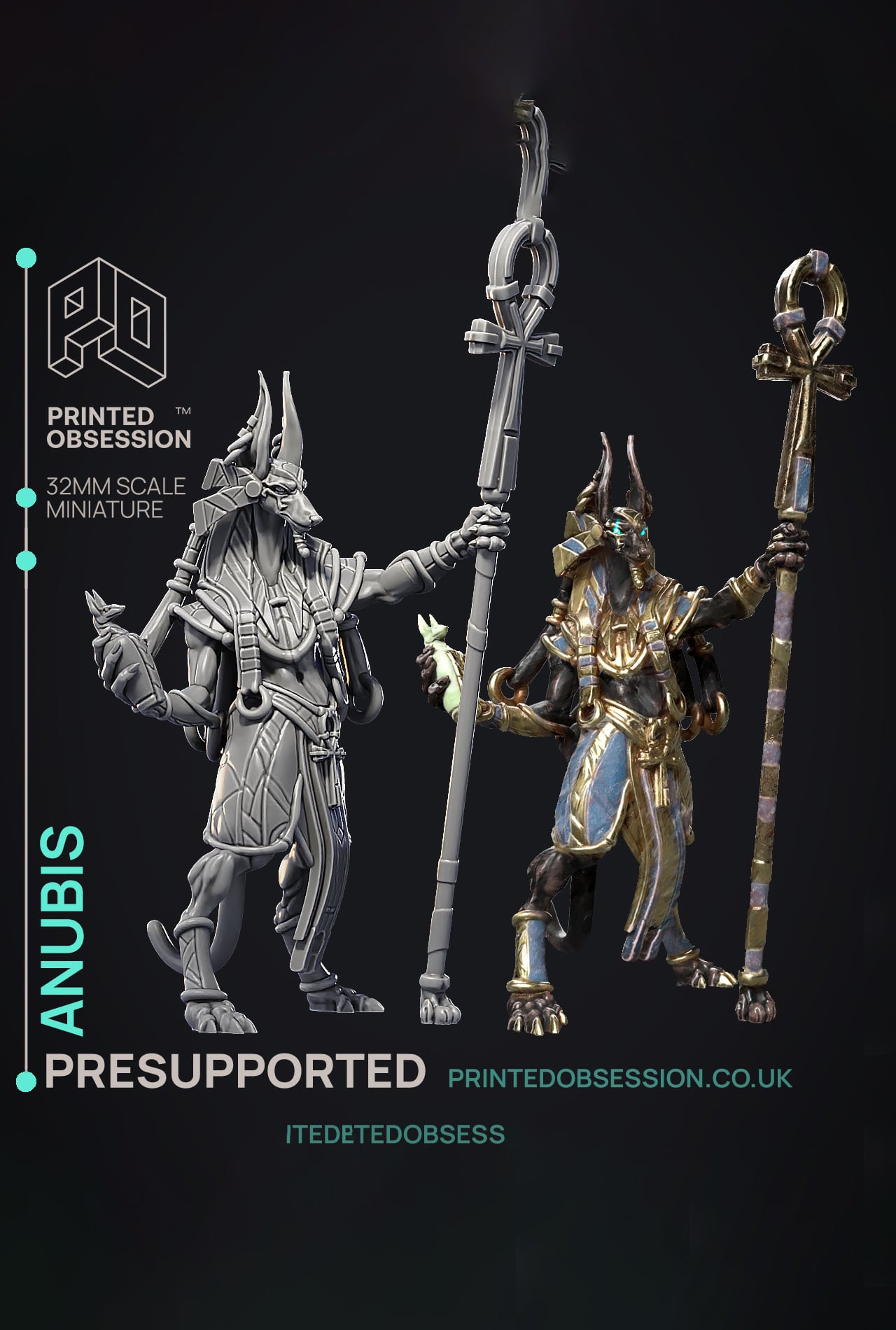 Anubis - God of Death - Court of Anubis - PRESUPPORTED - Illustrated and Stats - 32mm scale 3d model