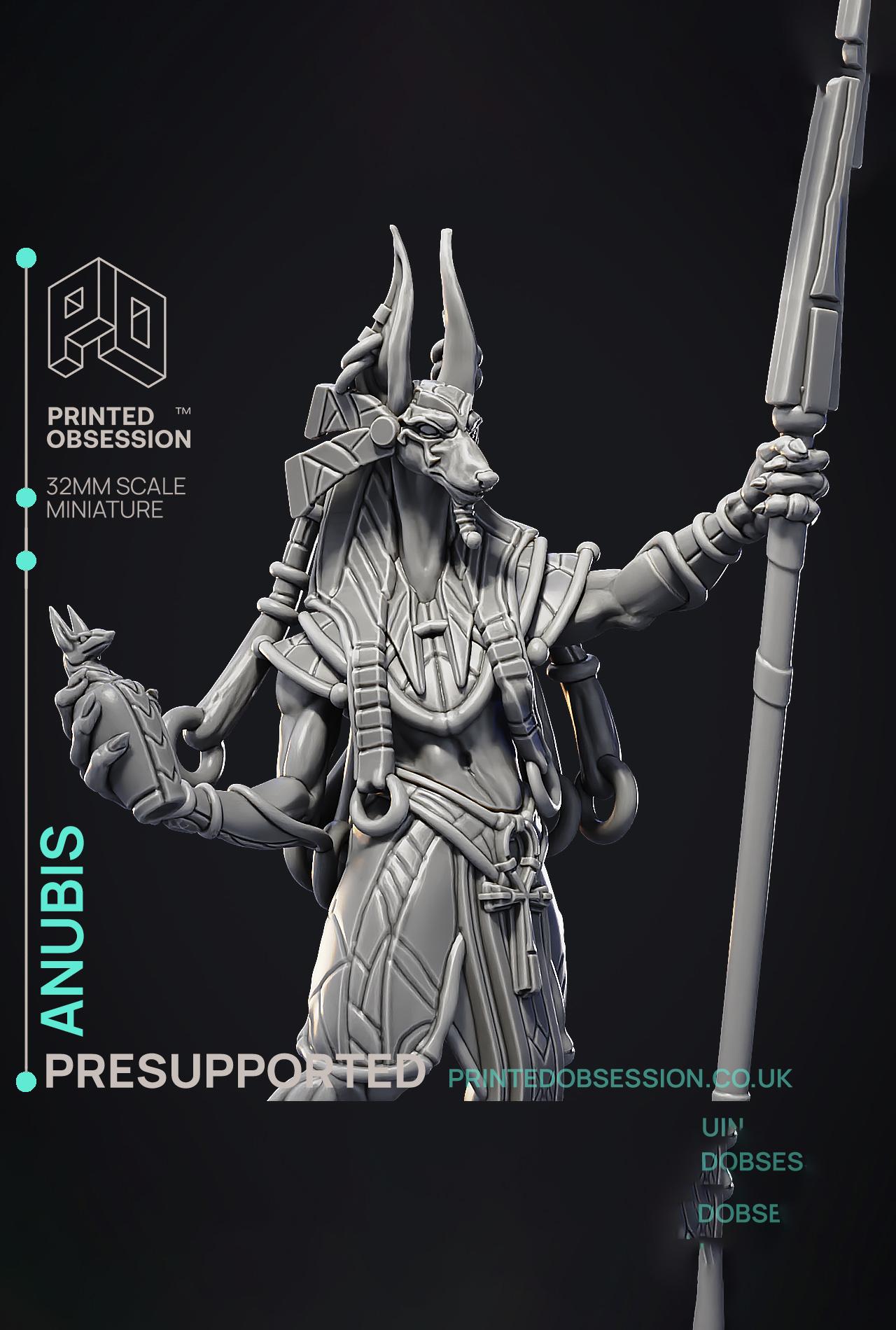 Anubis - God of Death - Court of Anubis -  PRESUPPORTED - Illustrated and Stats - 32mm scale 3d model