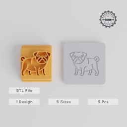 Pug Stamp Tile, 5 Sizes 20-40mm, Canine Friend Motif for Clay, Cookies & Fondant PRODUCT_2023 3d model