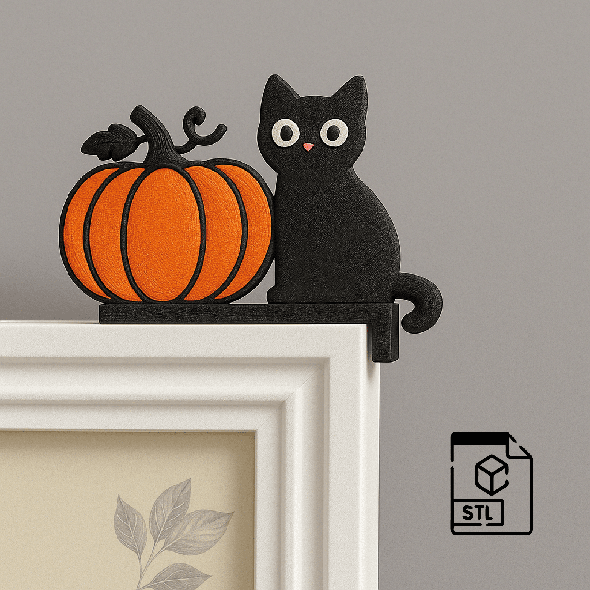 Halloween Door Corner Decor, Cat Pumpkin Shaped, 3D Cute Halloween Decor, Spooky Halloween 3d model