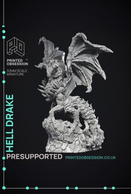 Hell Drake - Demon Dragon - PRESUPPORTED - Illustrated and Stats - 32mm scale 3d model