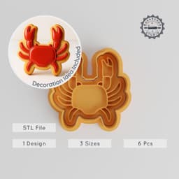 Crab Shape Cutter & Stamp Set, Cookie & Fondant Tool, 3 Sizes, Animal Sea Life Design PRODUCT_1098 3d model