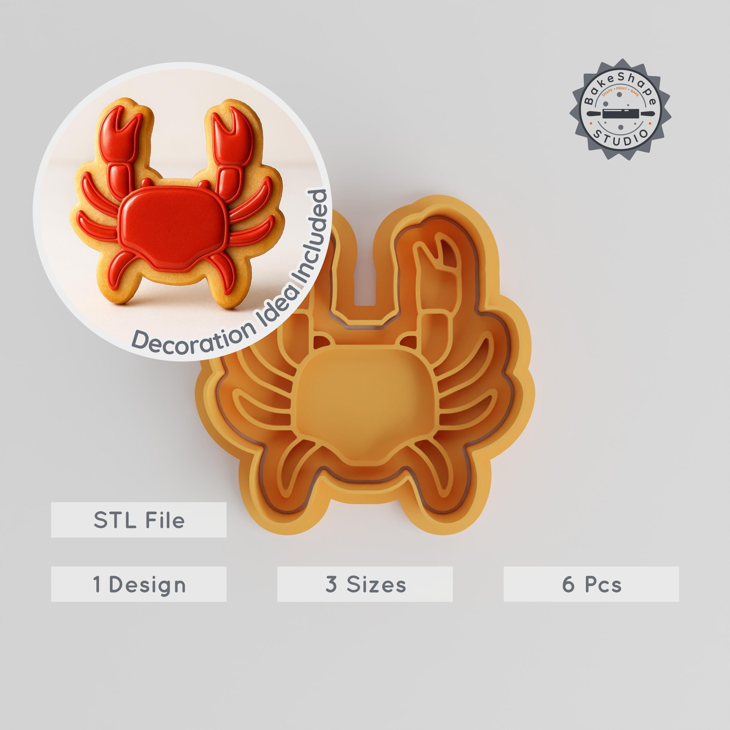 Crab Shape Cutter & Stamp Set, Cookie & Fondant Tool, 3 Sizes, Animal Sea Life Design PRODUCT_1098 3d model