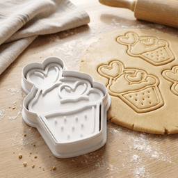 Cupcake With Two Hearts Cookie Cutter And Stamp 3d model