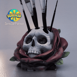 Skull Rose Pen Holder - Spooky Desk Organizer - 3D Print STL/3MF 3d model