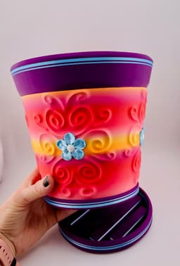 Carved 4 Flower Filigree Pot 3d model