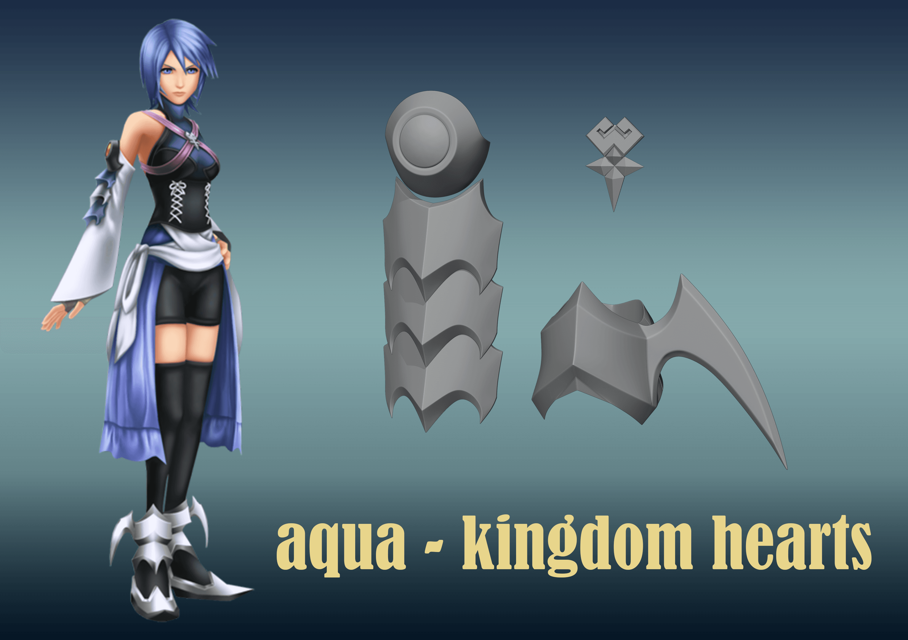 Aqua cosplay set from Kingdom Hearts 3d model
