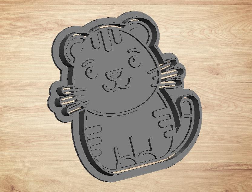 cookie cutter tiger - cutter and stamp 3d model