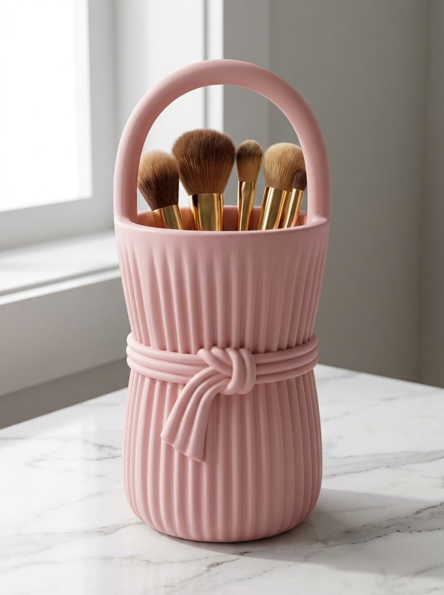 Ribbed Coquette Vanity Organizer – Knot Accent Makeup Brush & Desktop Stationery Holder 3d model