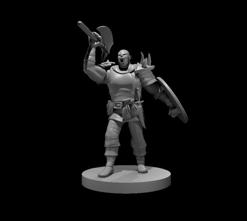 Half Orc Barbarian with Battle Axe and Shield - Half Orc Barbarian with Battle Axe and Shield - 3d model render - D&D - 3d model