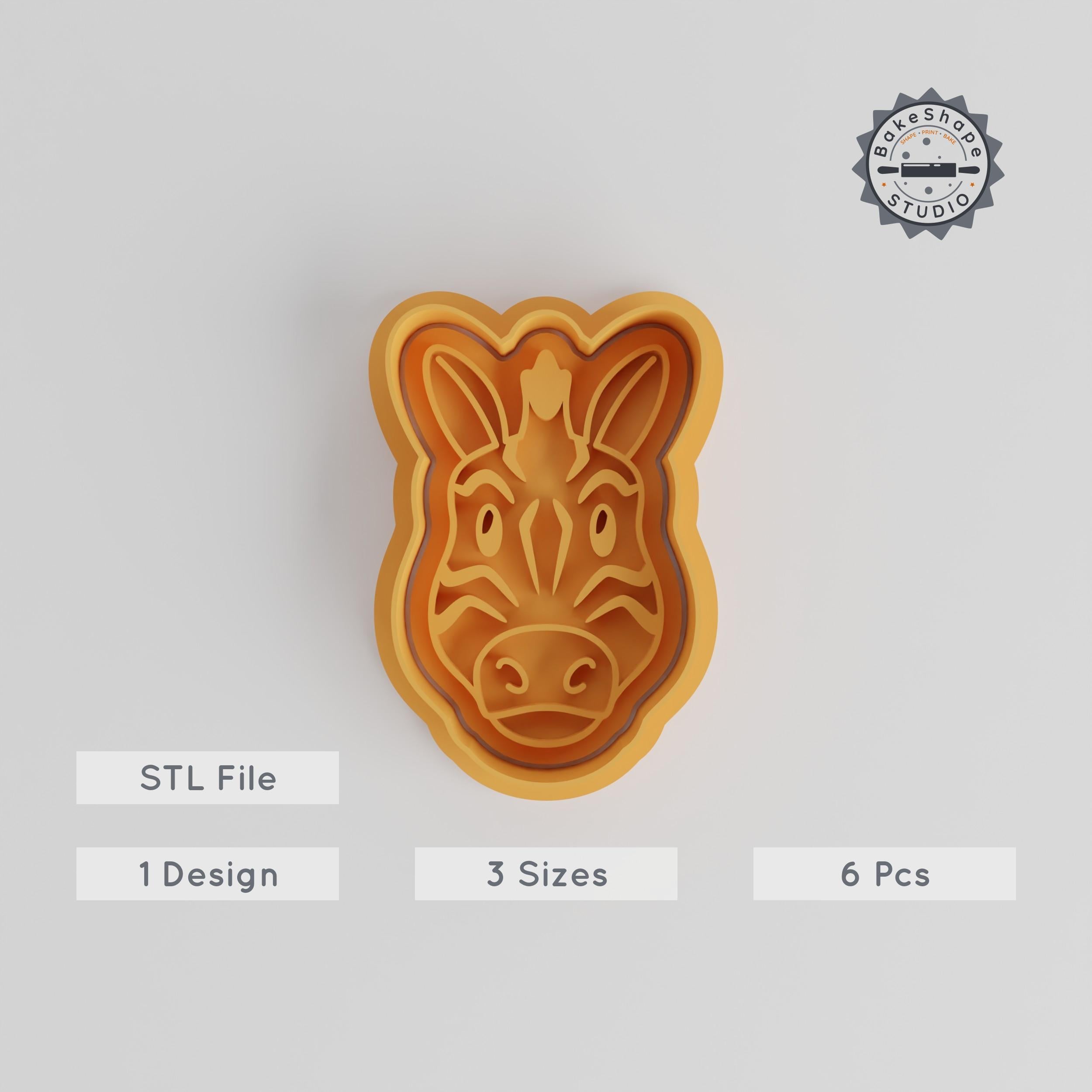 Zebra Shape Cutter & Stamp Set, Wildlife Cookie & Fondant Tool, S/M/L Sizes, Animal Cute Collection PRODUCT_5585 3d model