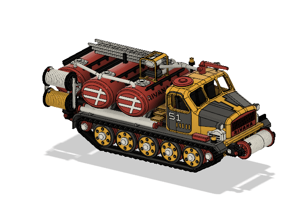 Yellow Artillery Tractor Fire Truck with Movements 3d model