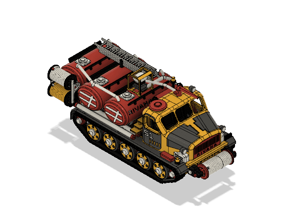 Yellow Artillery Tractor Fire Truck with Movements 3d model