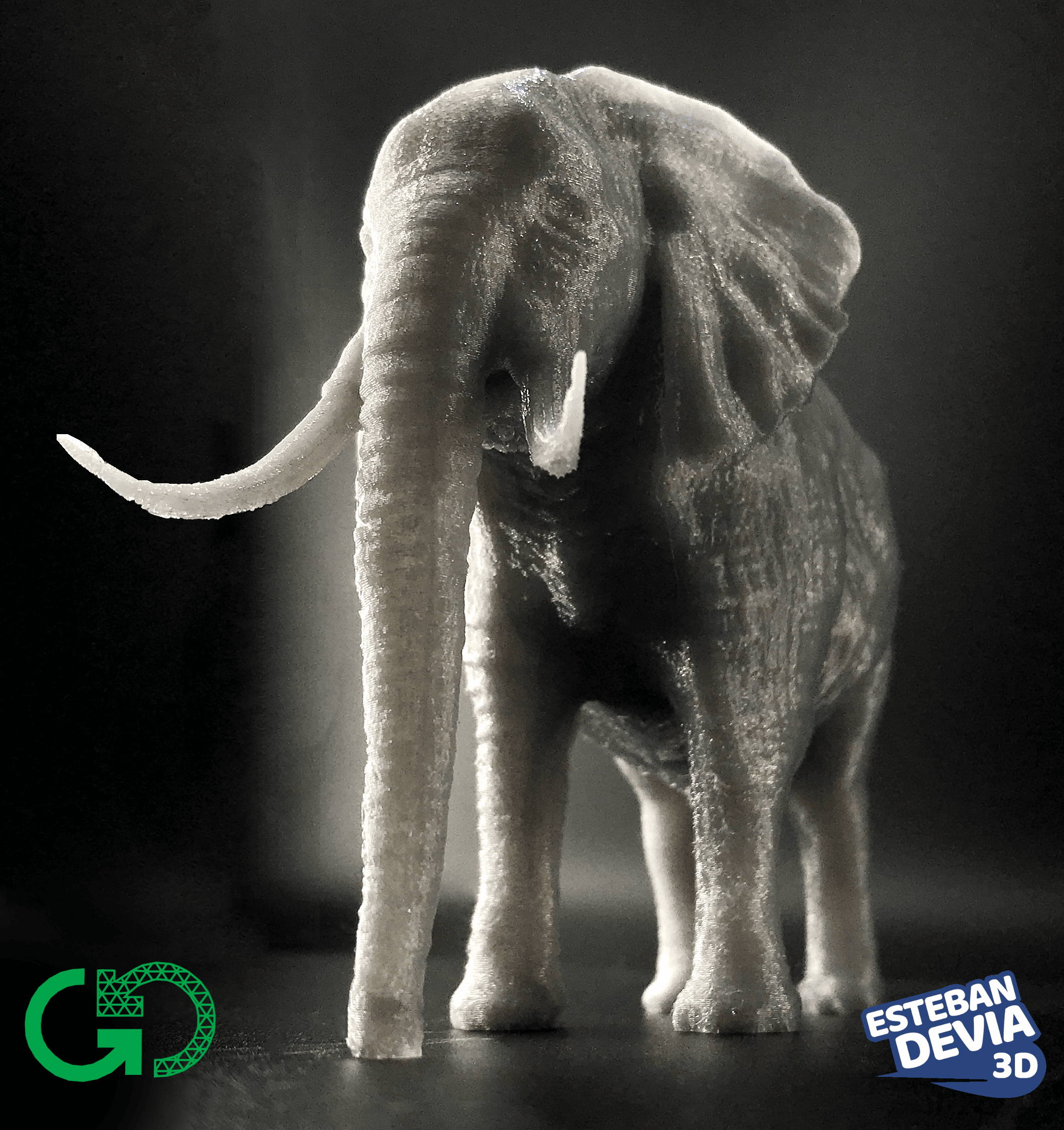 Elephant With Its Trunk Down - Elephant print with trunk down - 3d model