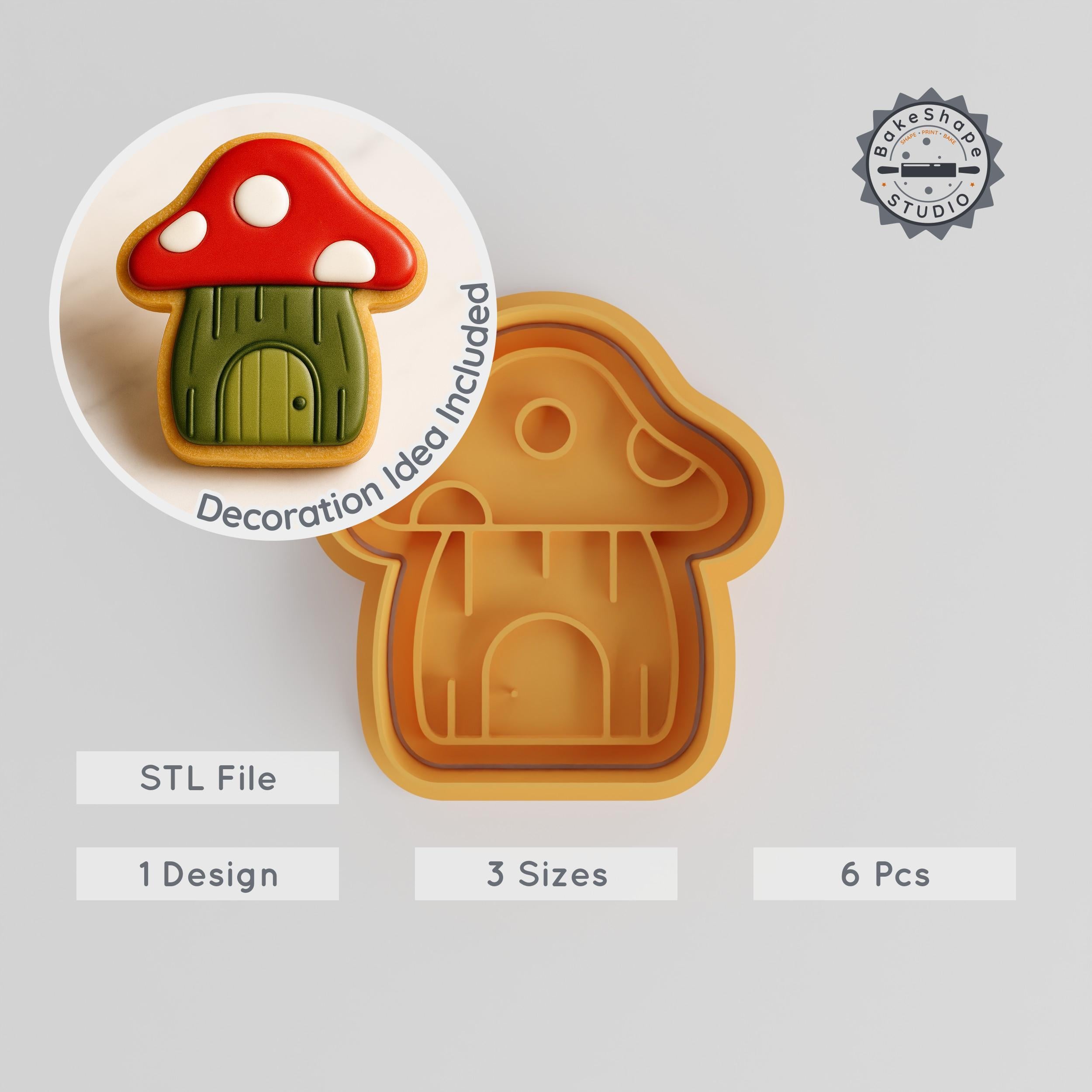 Mushroom Shape Cutter & Stamp, 6-Piece Set for Cookies & Fondant, Fungi, Toadstool, Forest Mushroom, S/M/L PRODUCT_244 3d model