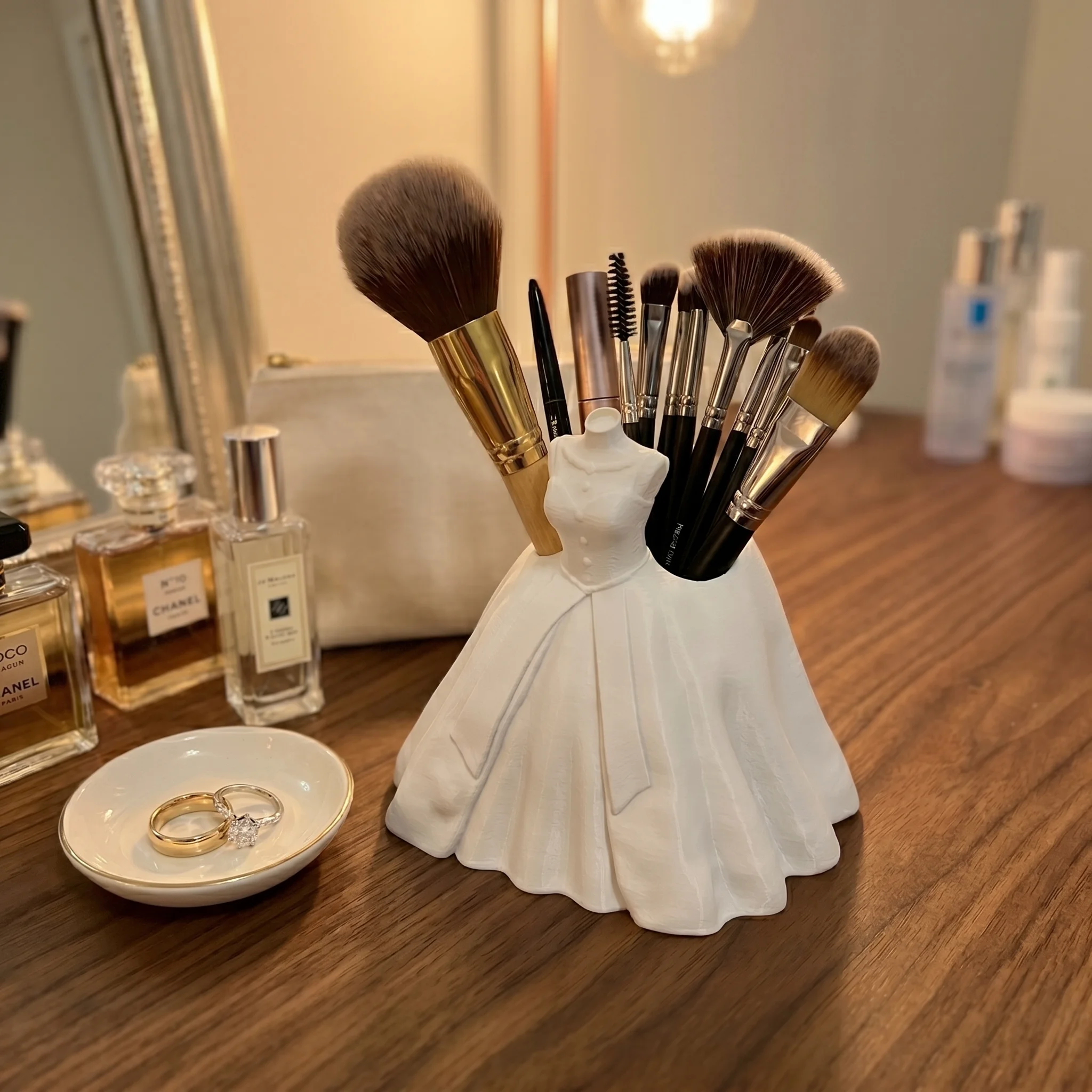 Elegant Bridal Gown Vanity Organizer | Minimalist Makeup Brush Holder | Premium STL & OBJ 3d model