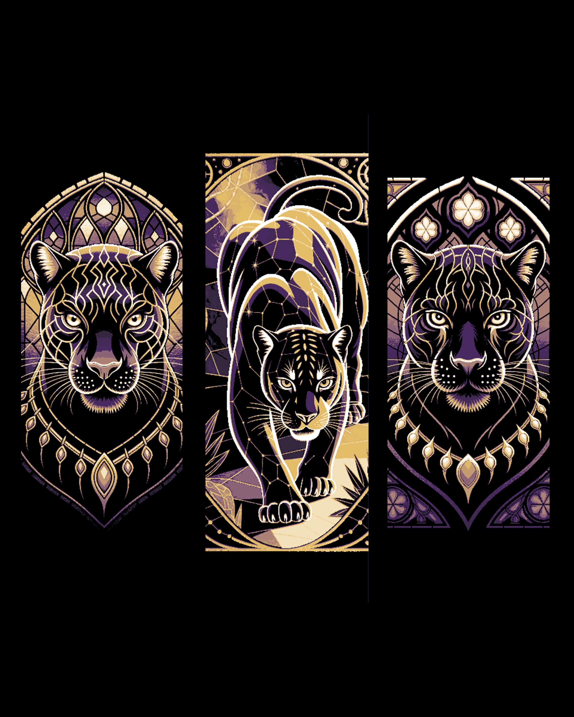 Black panthers are on the prowl - Set of Bookmarks in a Vector art style with a stained glass look 3d model