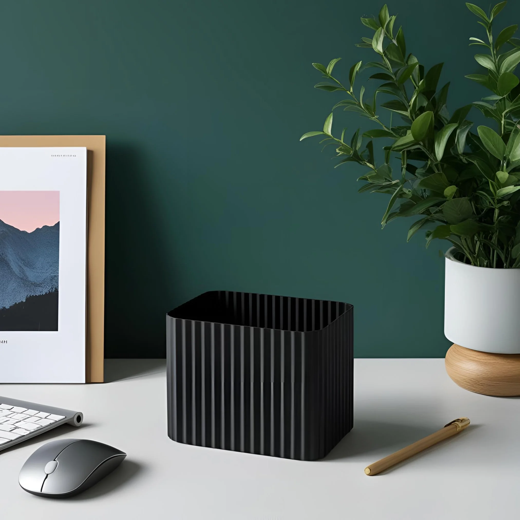 Modern Slim Ribbed Pencil Holder, Office Organizer 3d model