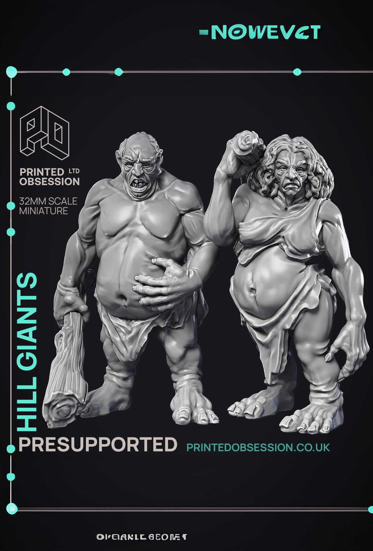 Hill giants - 2 Models - PRESUPPORTED - 32 mm scale 3d model