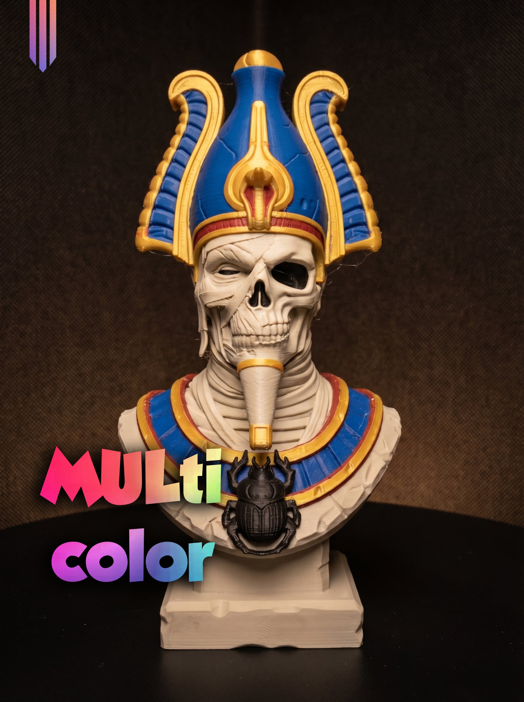 Egyptian Pharaoh Skull Bust 3MF | Ancient Multi-Color | FDM 3d model