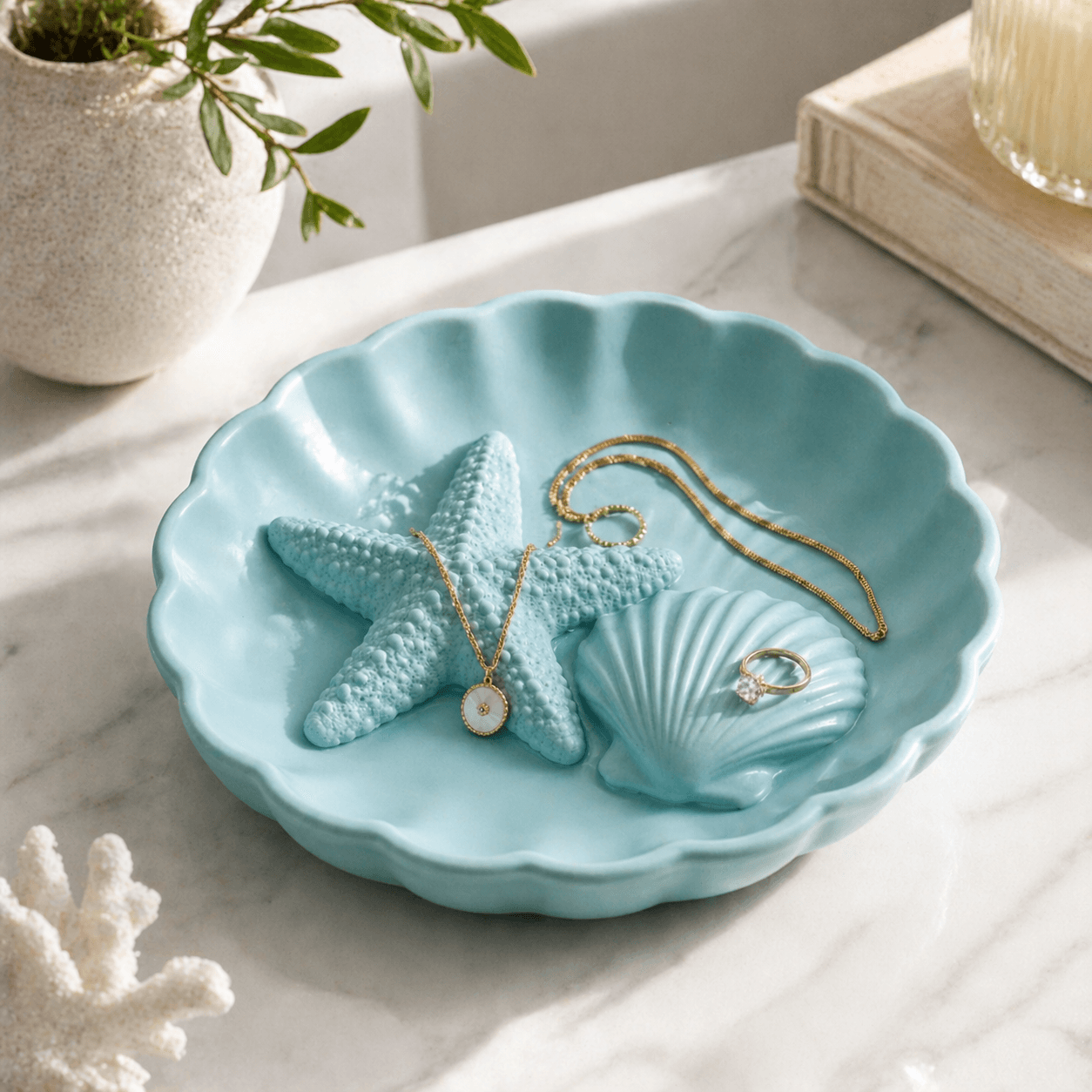 Starfish Seashell Jewelry Tray STL – Coastal Ring Dish & Beach Vanity Organizer 3d model