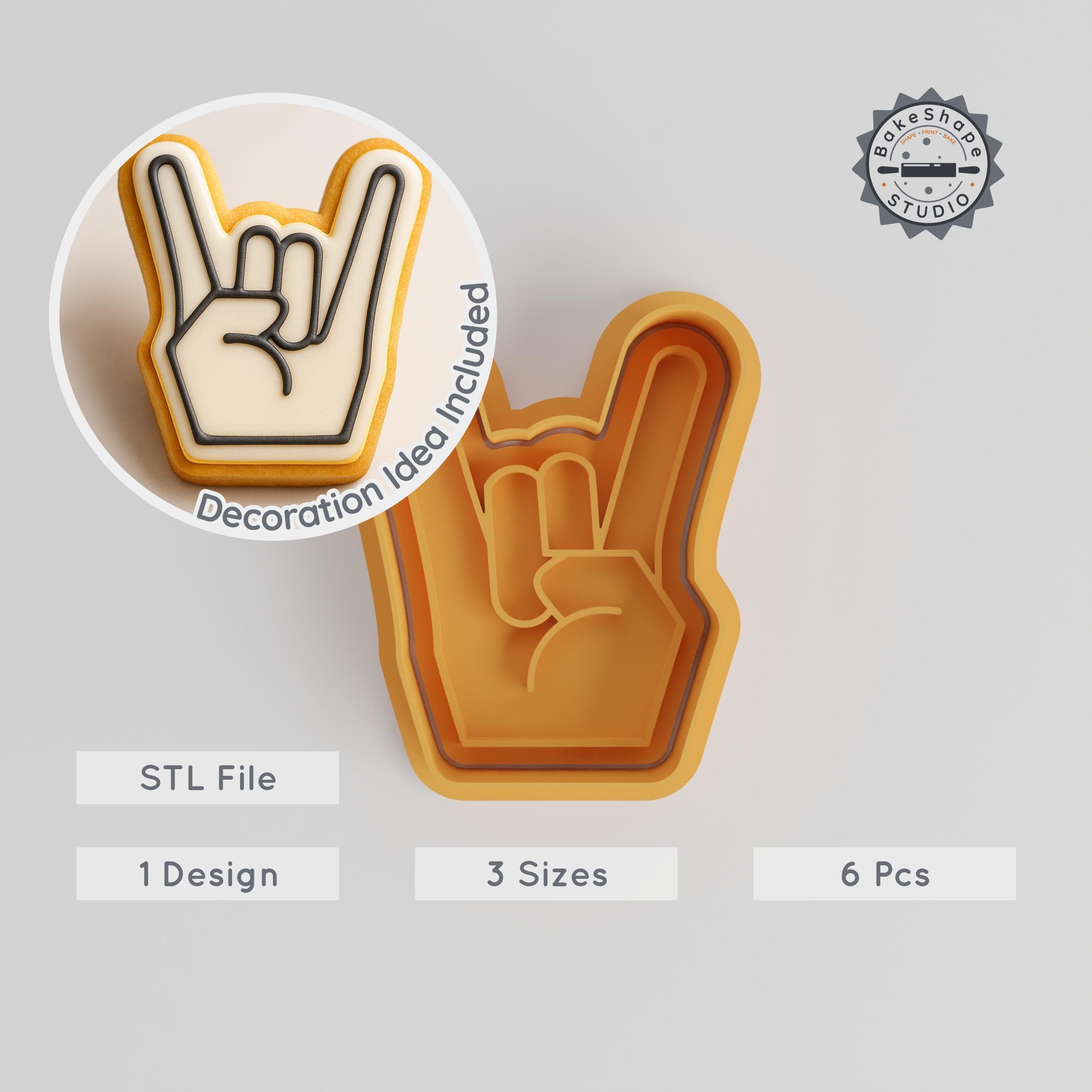 Hand Shape Cutter & Stamp, Cookie & Fondant Set, Includes S/M/L Sizes, 6 Pieces PRODUCT_655 3d model