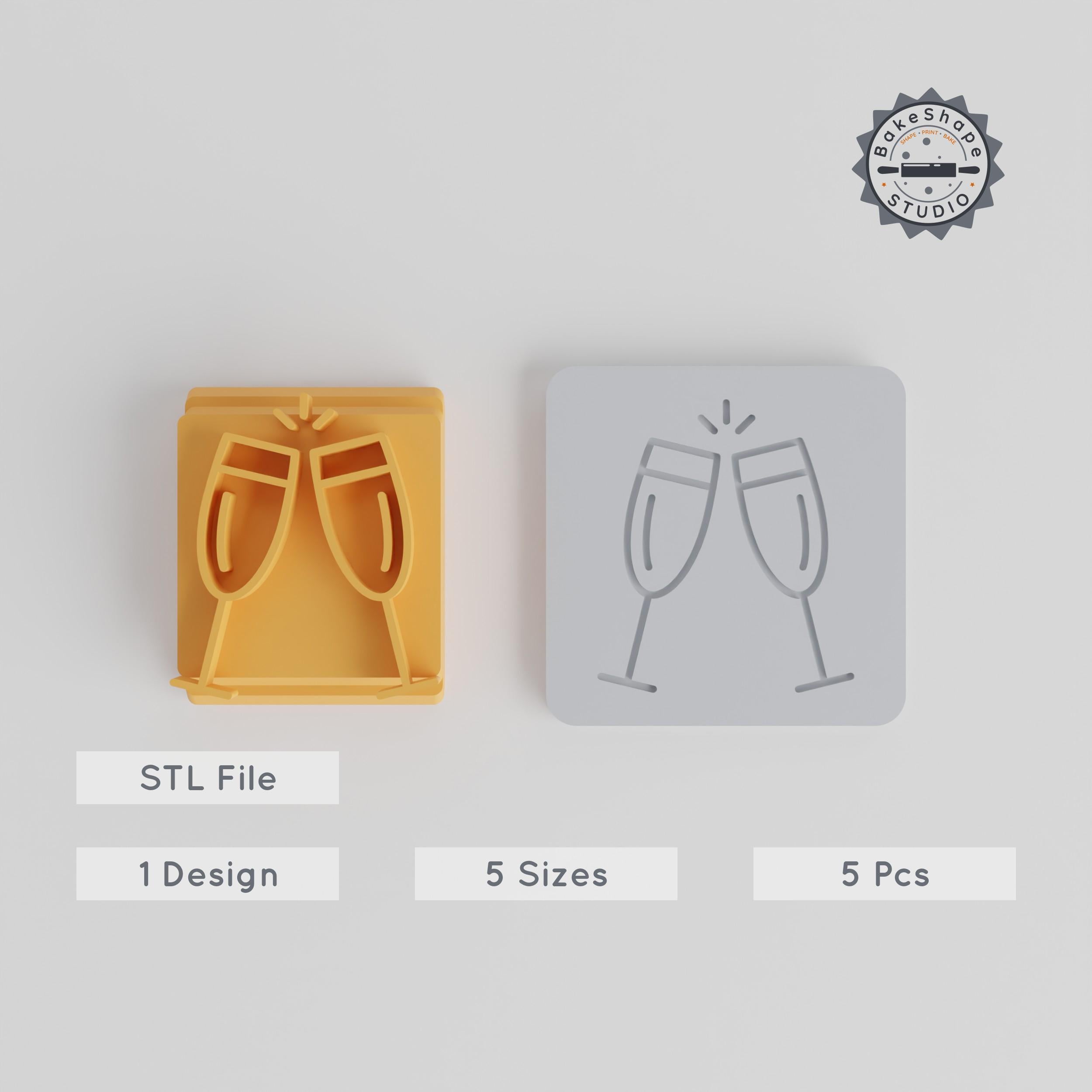 Drinks Stamp Tile Set, 5 Designs, Perfect for Clay & Cookies, Celebration Motifs: 20-40mm, Ideal for Festive Crafts & Baking PRODUCT_5269 3d model