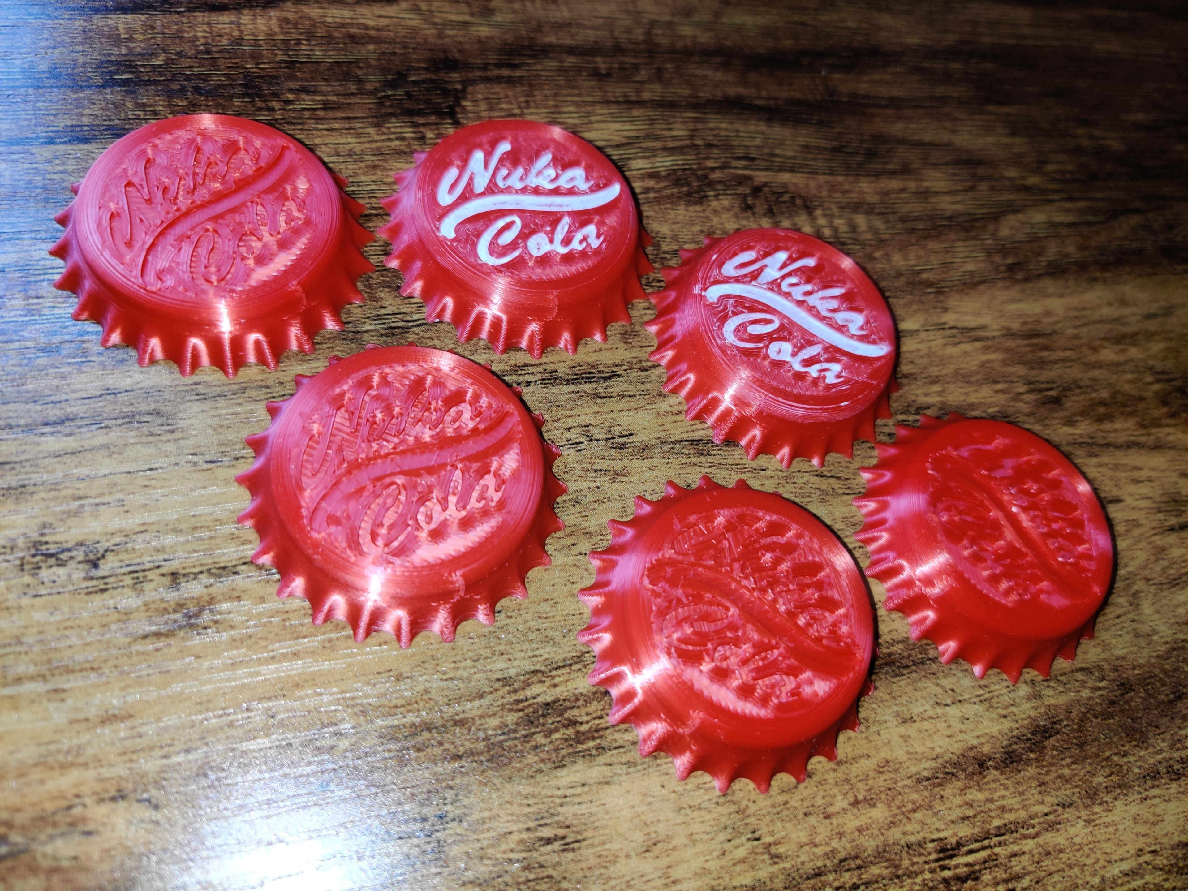 Nuka Cola Bottle Cap + Display Stand - Fallout Halloween Accessory - Printed in CooBean Red PLA - 3d model