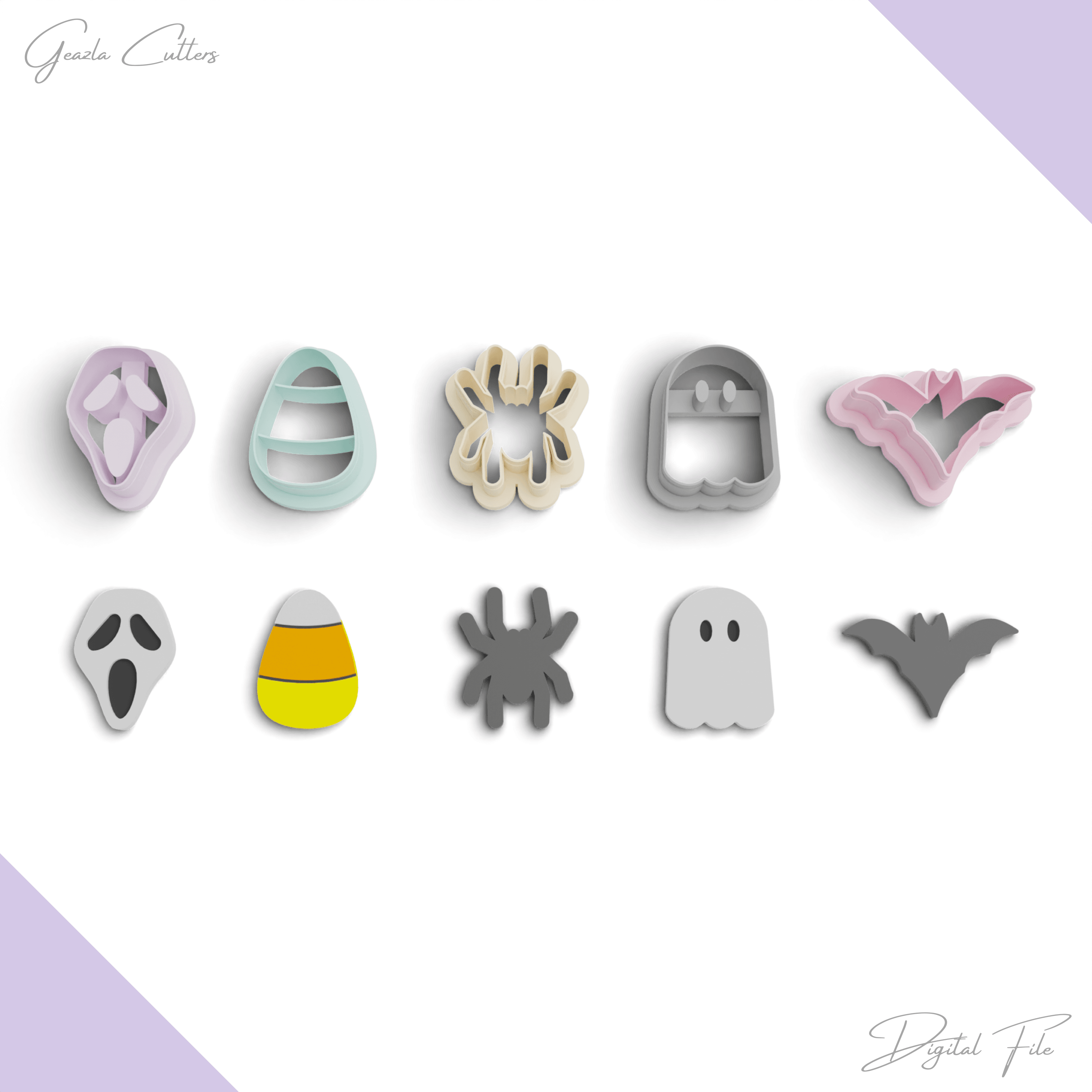 Halloween Polymer Clay Cutter Package, 5 Models, 2 Cutter Version, 5 Sizes Included, No: 963 3d model
