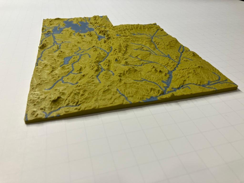 Utah topographic map with rivers and lakes 3d model