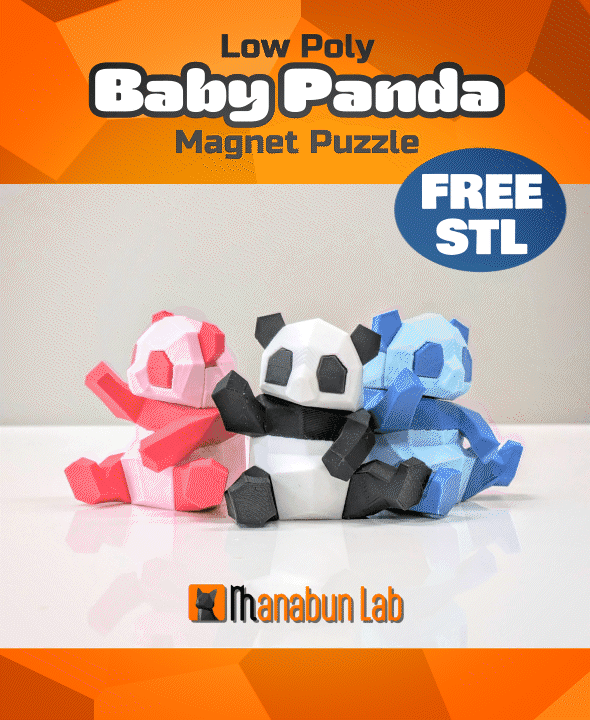 Low Poly Baby Panda Magnet Puzzle (No supports, no AMS) 3d model