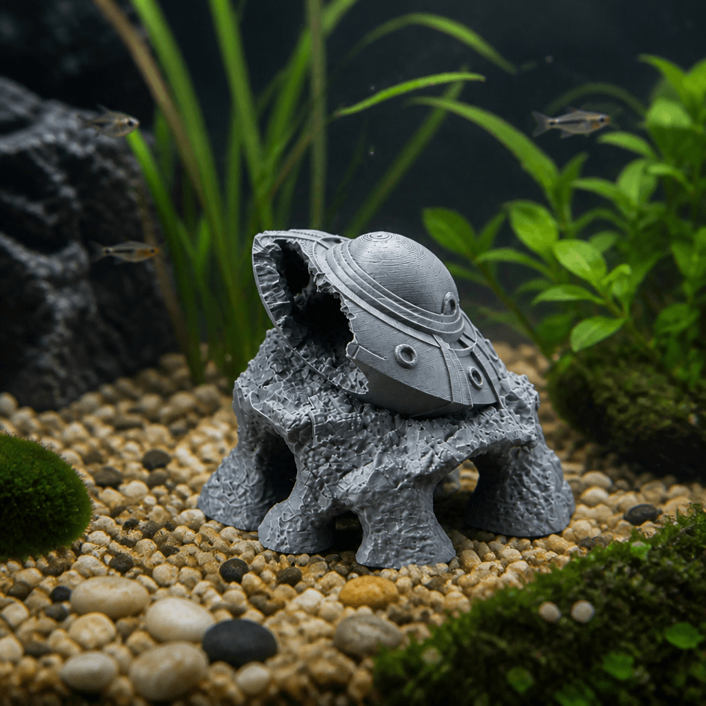Crashed UFO Aquarium Decor - Sci-Fi Fish Tank Ornament 3d model