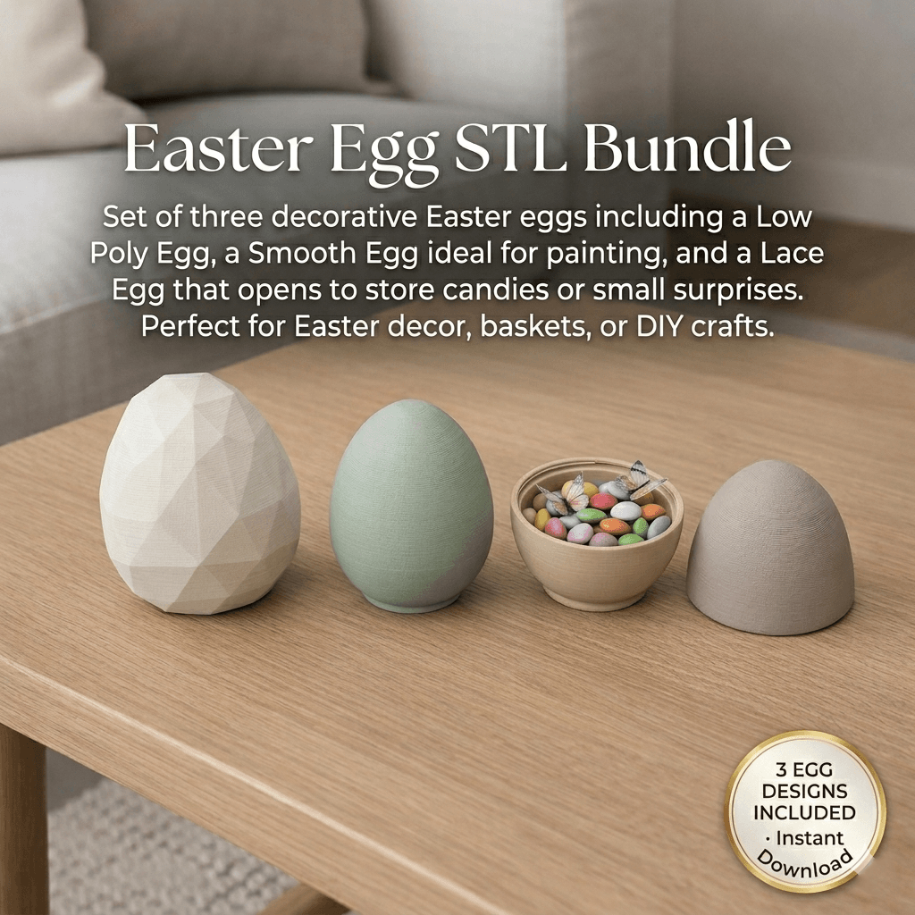 Easter Egg STL Bundle – Lace Egg, Smooth Egg & Low Poly Egg | Candy Holder Easter Egg | 3D Printable 3d model