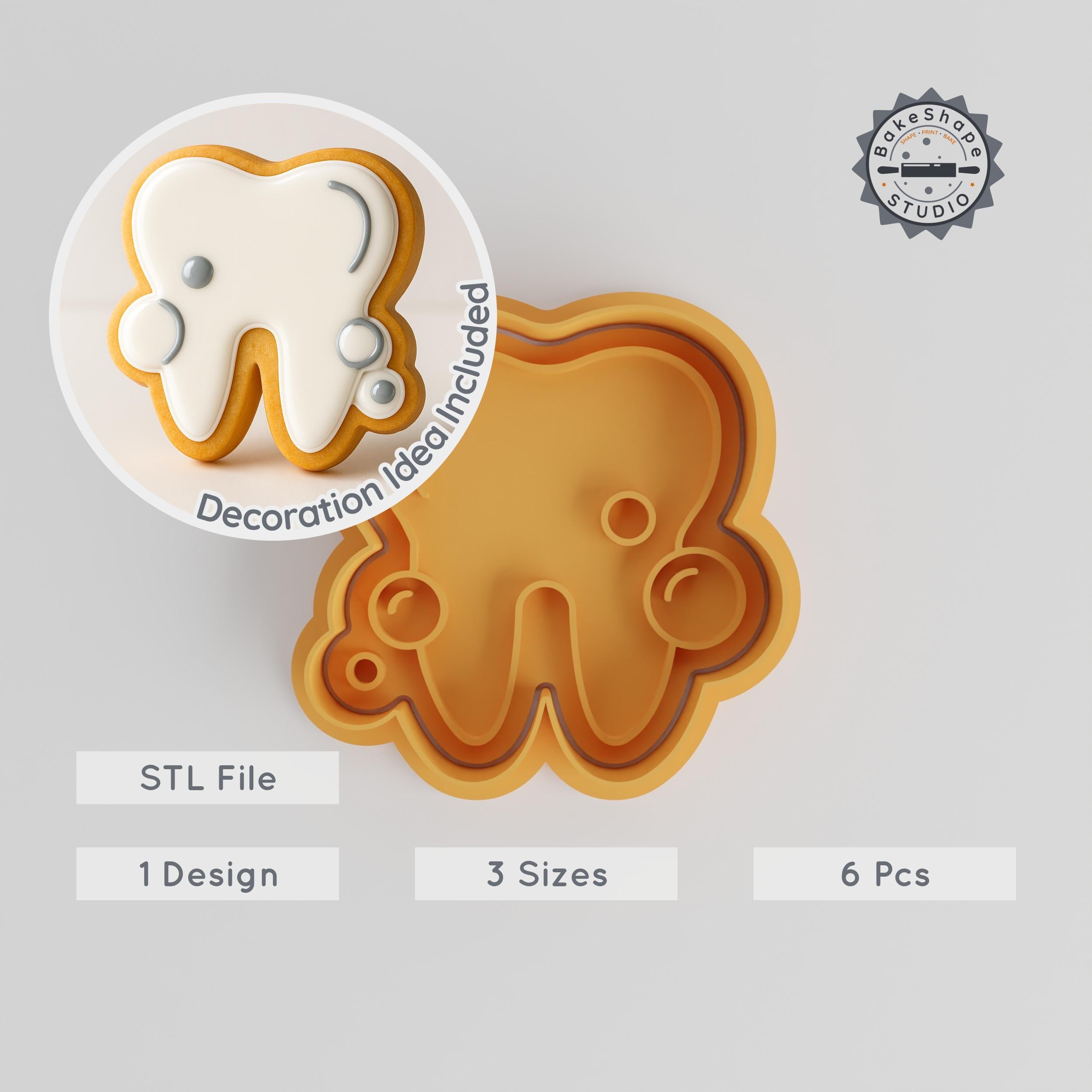 Dental Tooth Shape Cutter & Stamp, Cookie & Fondant Tool, 6-Piece Set, 3 Sizes S/M/L, Oral Care Baking Decor PRODUCT_511 3d model