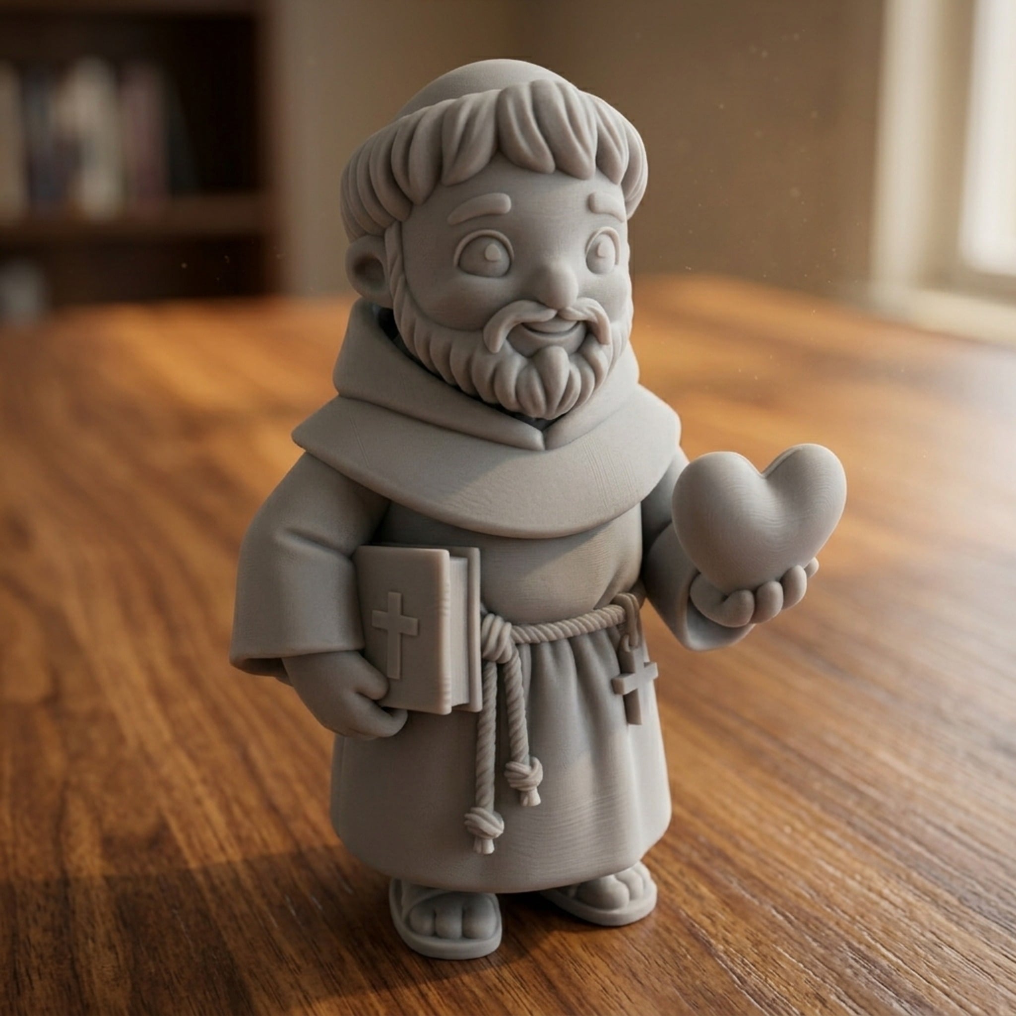 Saint character holding book heart 3d model