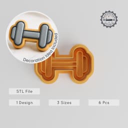 Dumbbell Shape Cutter & Stamp, Gym Workout Cookie Fondant Tool, 6-Piece Set, S/M/L Sizes, Fitness Sport Design PRODUCT_535 3d model