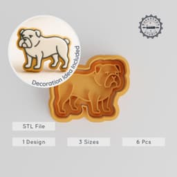 Bulldog Cookie Cutter & Stamp Set, Dog Breed Baking Mold, Pet Puppy Fondant Tool, 3 Sizes S/M/L, 6-Piece Animal Baking Kit PRODUCT_281 3d model