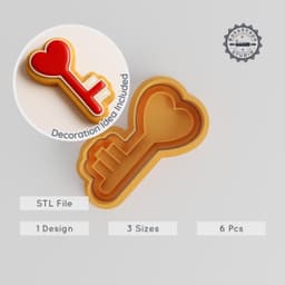 Heart Key Cookie Cutter & Stamp Set, 6-Piece, Romantic Love Lock Design, S/M/L Sizes, Perfect for Fondant PRODUCT_212 3d model