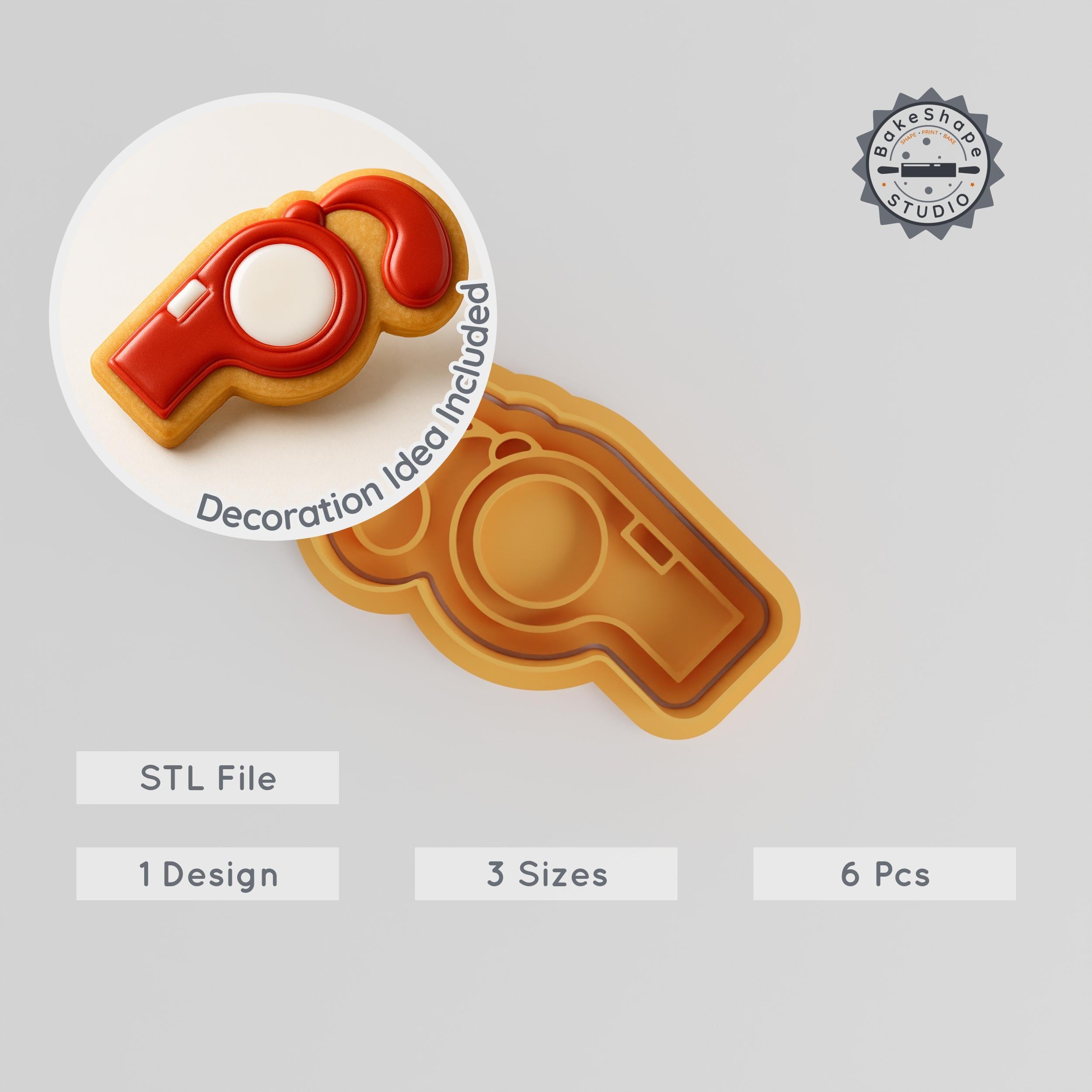 Whistle Cutter & Stamp Set, Sport Whistle Cookie Mold, Fondant Decor, S/M/L Sizes, 6 Pieces PRODUCT_591 3d model